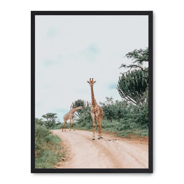 Lámina con marco negro GIRAFFE IN THE SAVANA III 21x30 cm, Póster impreso en papel de primera calidad de 180gr, montado sobre marco de madera MDF acabado en negro., Naturaleza - Safari