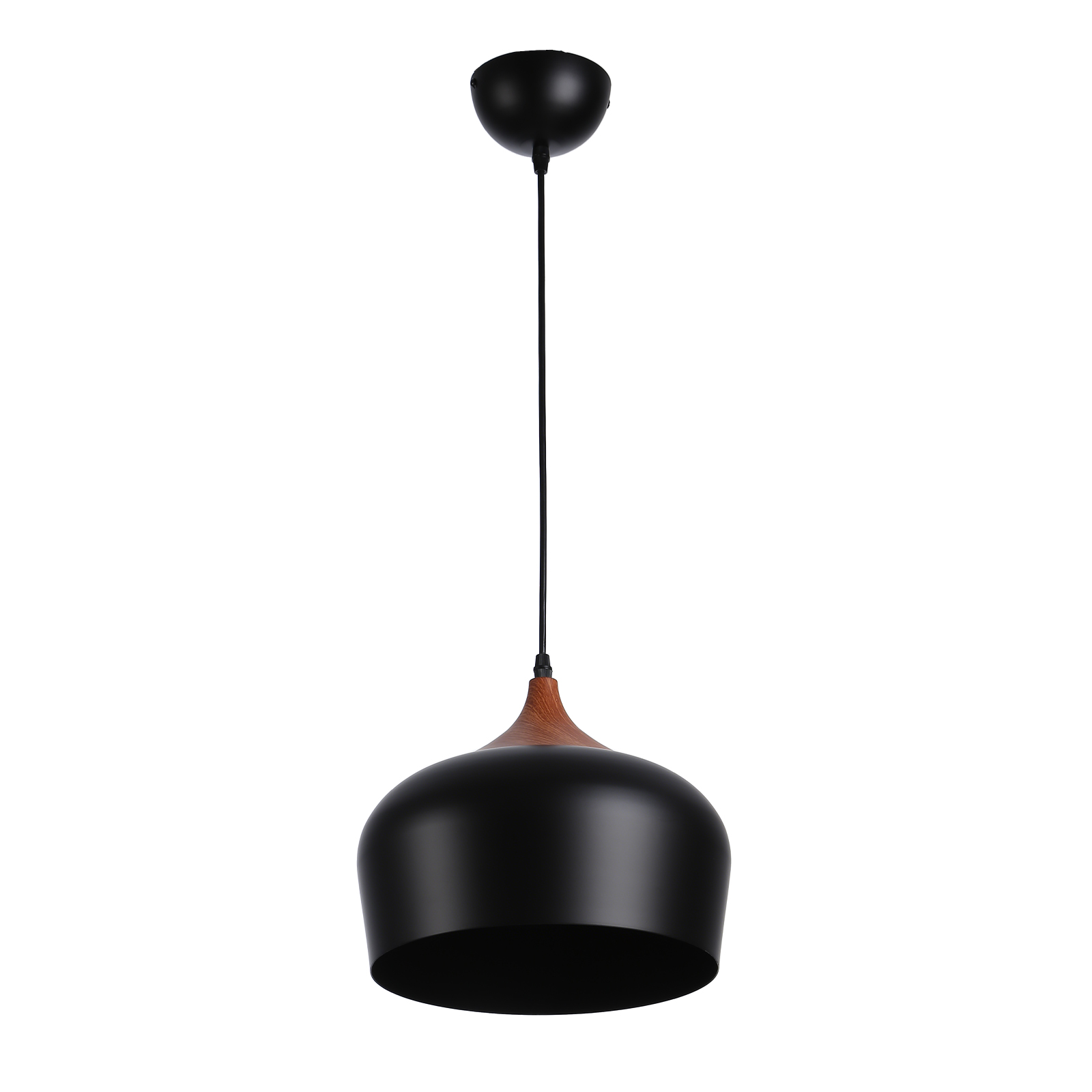 ALPINALUZ Lámpara colgante de isla de cocina, tambor de madera moderna, cúpula industrial negra, E27, para comedor, sala, bar y pasillo