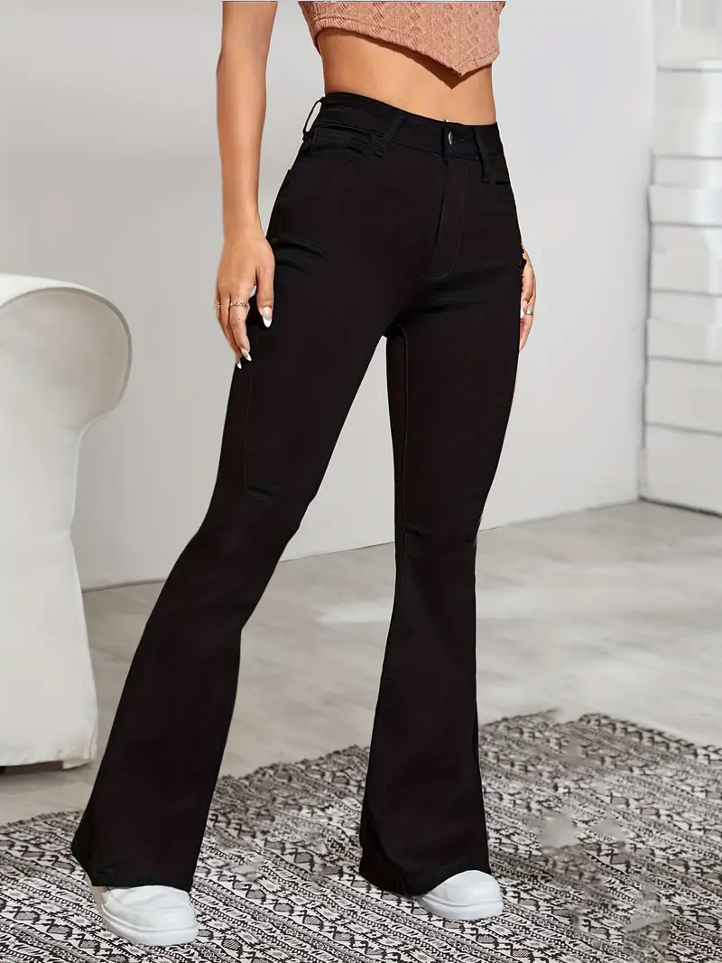 TK Jeans Flared Estirados Para Mujer Moda Skinny Bell Bottom Cintura Alta Pantalones Gris Denim Clásicos Y2K Punk Longos
