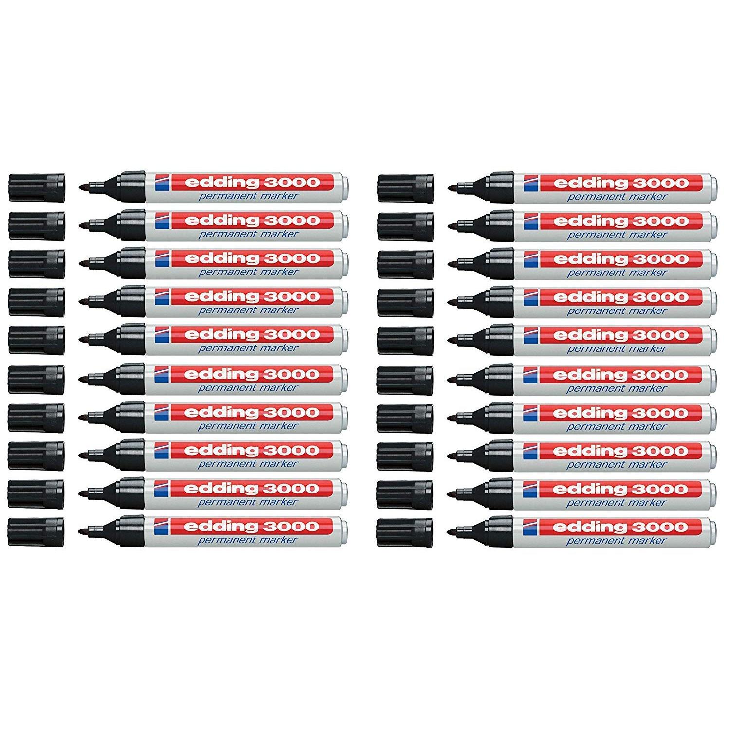 edding 3000 rotuladores permanentes, 1,5-3 mm, recargables (20 unidades), color negro