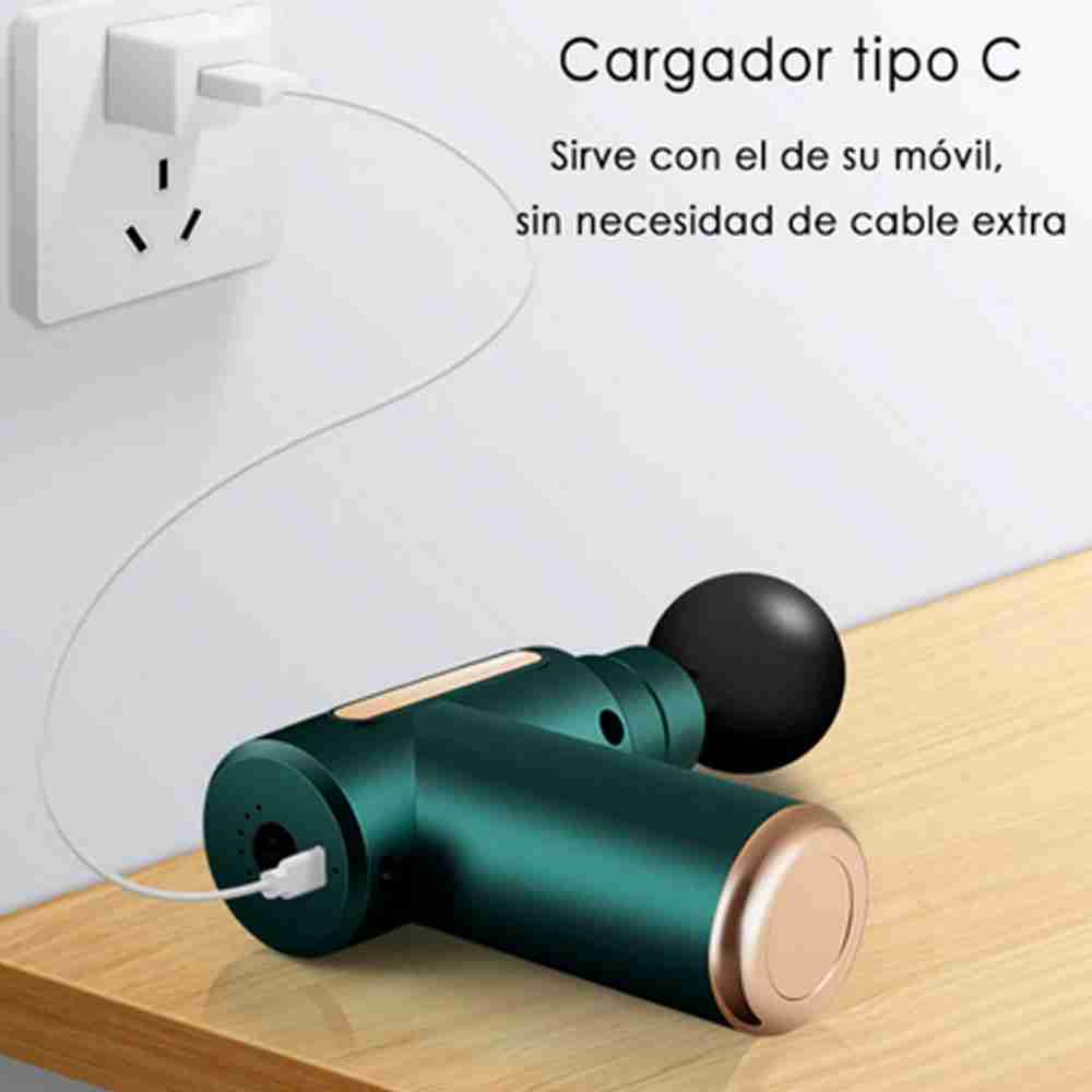 Almalux® Mini Pistola de Masaje Ultraligera 6 Velocidades 4 Cabezales 3600RPM Silenciosa Portátil Recuperación Muscular