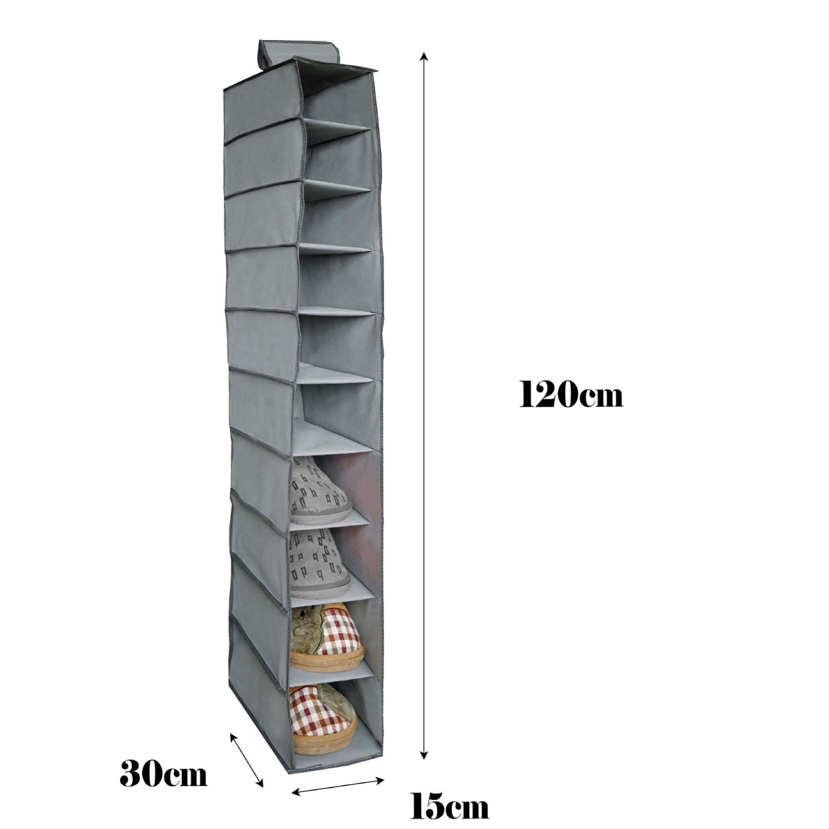ZYLX SHOPPING – Organizador Colgante 10 Pisos 30x15x120 cm, Plegable para Armario, Zapatos o Ropa, Beige o Gris