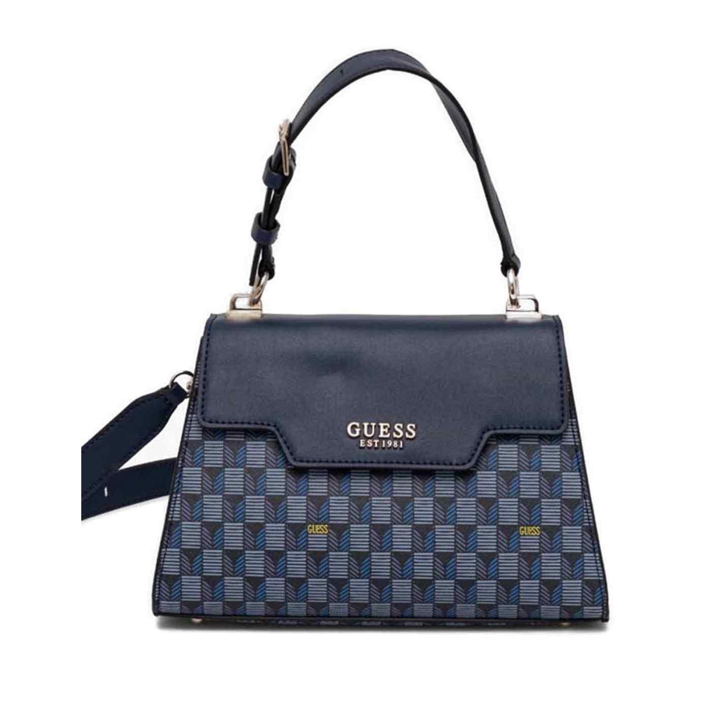 Bolso Guess Hallie azul marino estampado geométrico de mujer