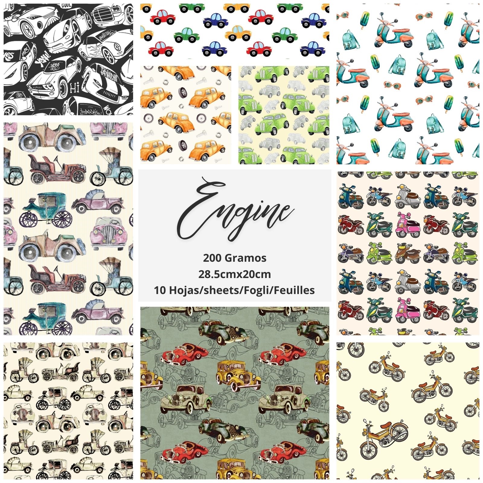 Pack 10 hojas papel decorado 20,8 x 20 cm | 200g | Scrapbooking, manualidades, álbum fotos, journaling