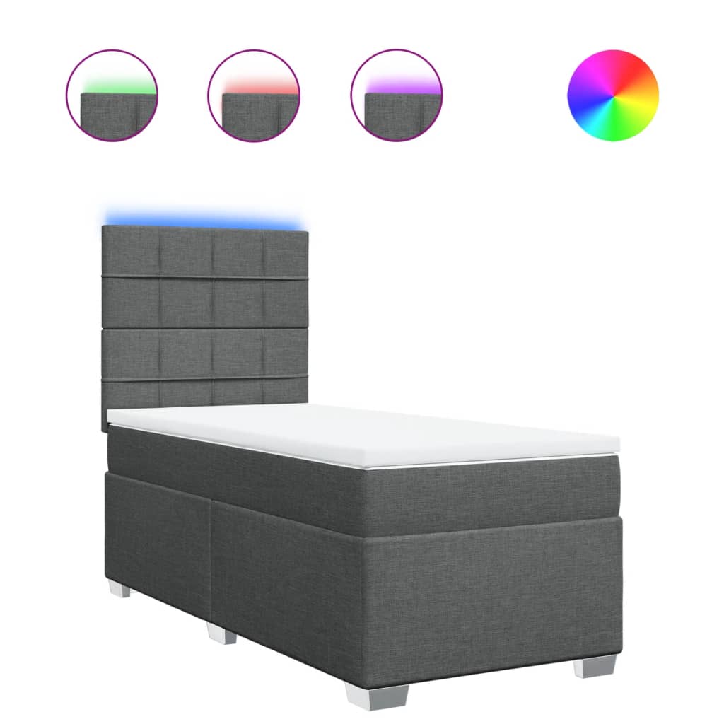 vidaXL Cama box spring con colchón tela gris oscuro 90x200 cm