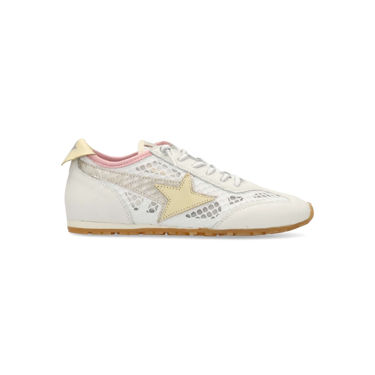 Cetti - Zapatillas deportivas CETTI con rejilla casual retro para mujer, fabricadas en piel natural y textil, suela de goma, plantilla acolchada extraíble, colores blanco, amarillo y rosa pastel