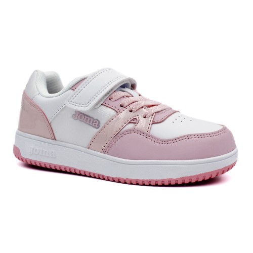 Zapatillas JOMA velcro PLATEA LOW JR V en blanco rosa y blanco negro. Cierre de velcro.