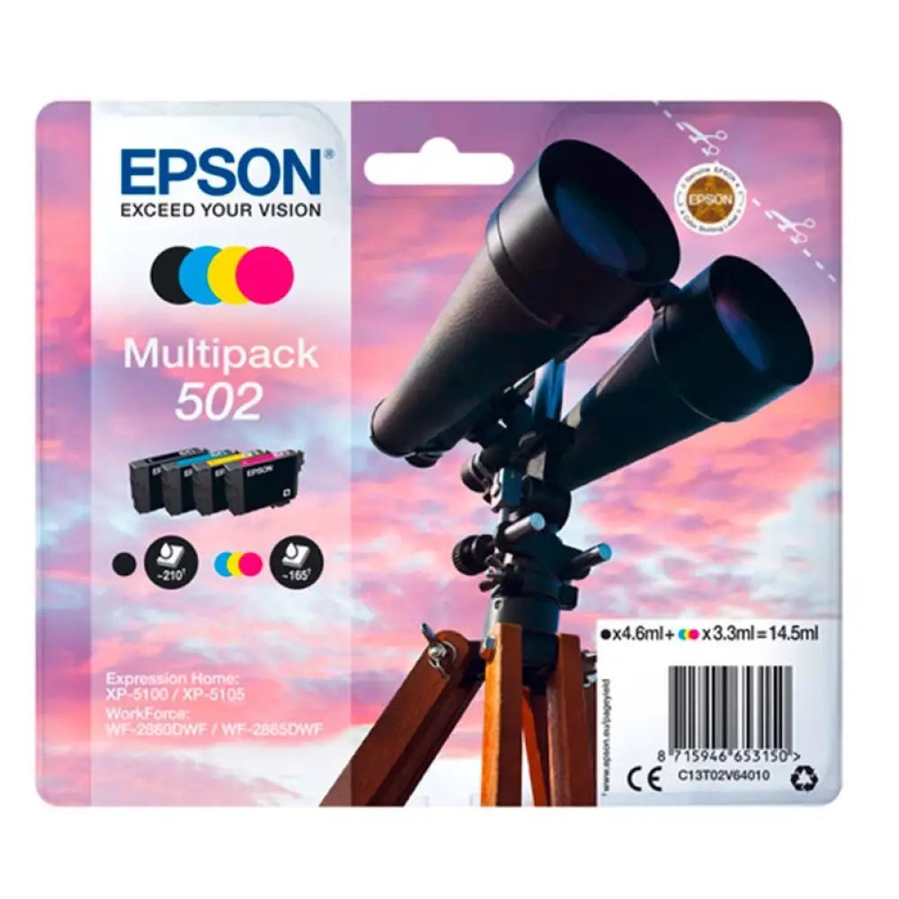 Epson - Cartucho de tinta multipack 502 color para impresoras Epson WorkForce WF-2865DW, XP-5105 y compatibles, alta capacidad XL de 14,5 ml