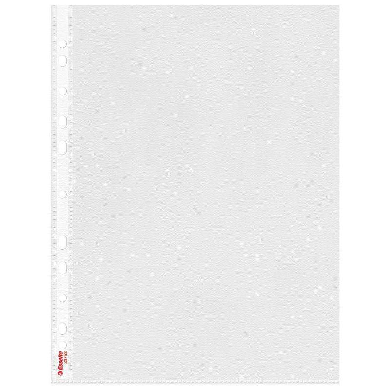 Esselte funda portadocumentos calidad basica - lamina de pp 0,07mm - acabado piel de naranja - a4 - caja de 100 - abertura superior - copysafe transparente - 11 taladros - pp reciclable - grabado en relieve - color transparente