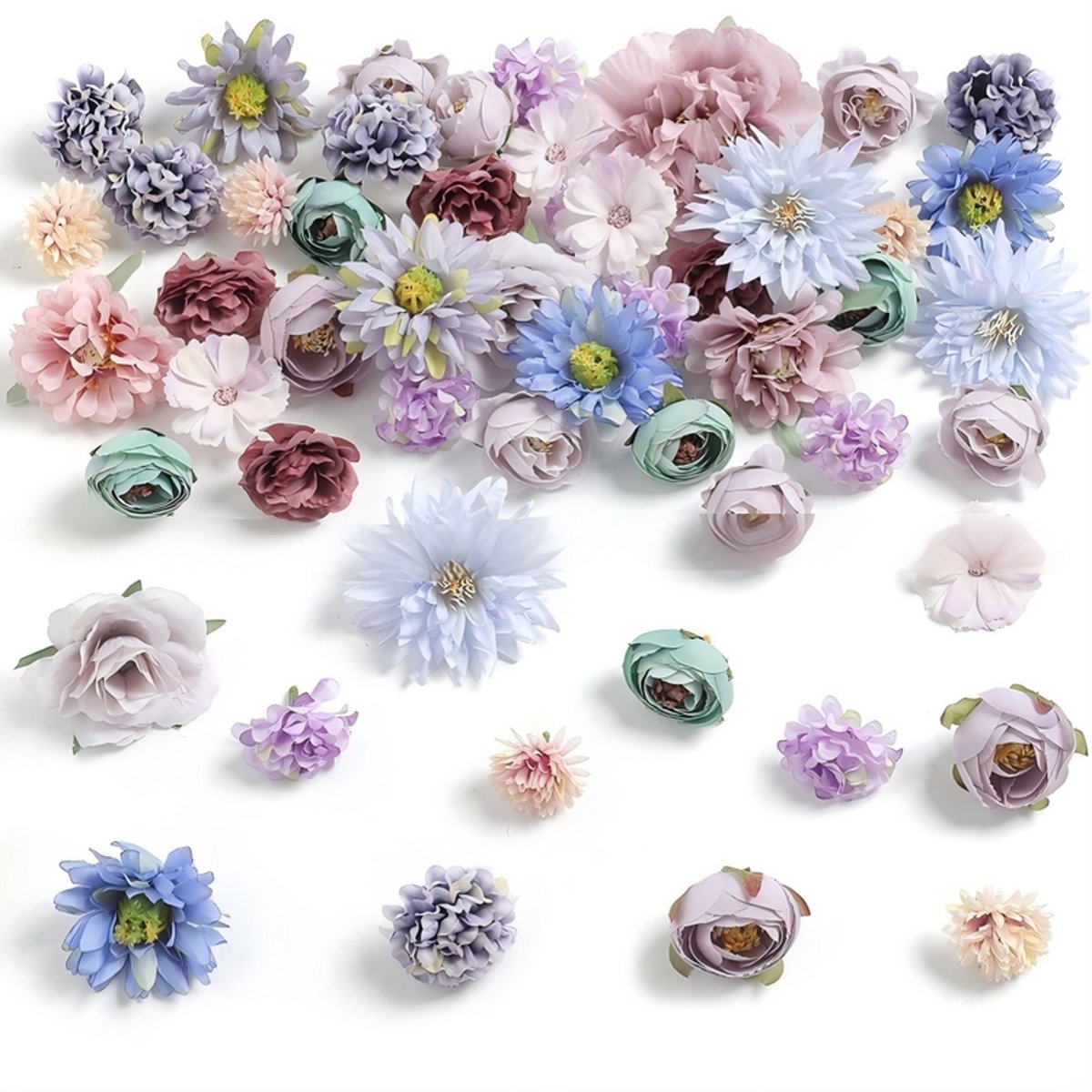 Om Home 21 piezas de flores artificiales — Tonos azul violeta — Flores artesanales hechas a mano — Accesorios para el cabello — Decoración para sombrillas — Decoración floral artificial para bodas y hoteles — Flores versátiles — Flores de plástico — Ideal