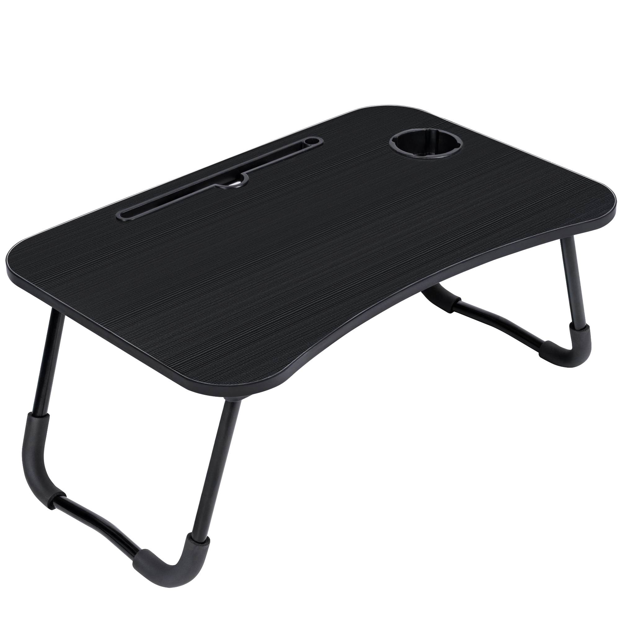 T-LoVendo Mesa Plegable Auxiliar portátil pequeña. Mesita para Ordenador en Cama, Sofa, salón, Cocina, Suelo. Posavasos. Patas Antideslizantes. Ranura para Tablet y Pen. Superficie Texturizada. 60x40cm