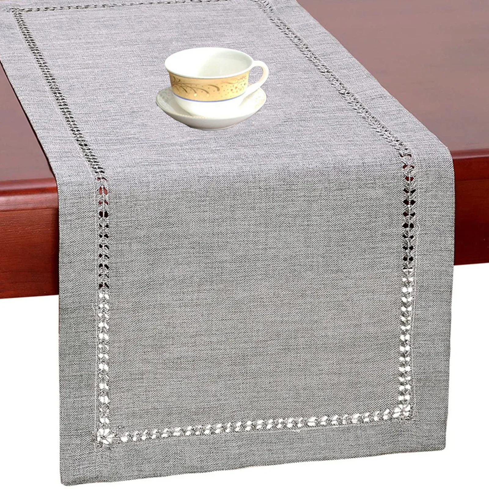 TK Mantel Rectangular Hecho a Mano Hemstitch Gris Para Mesa De Comedor O Armario 32x183CM Decoración Familiar Para Cocina