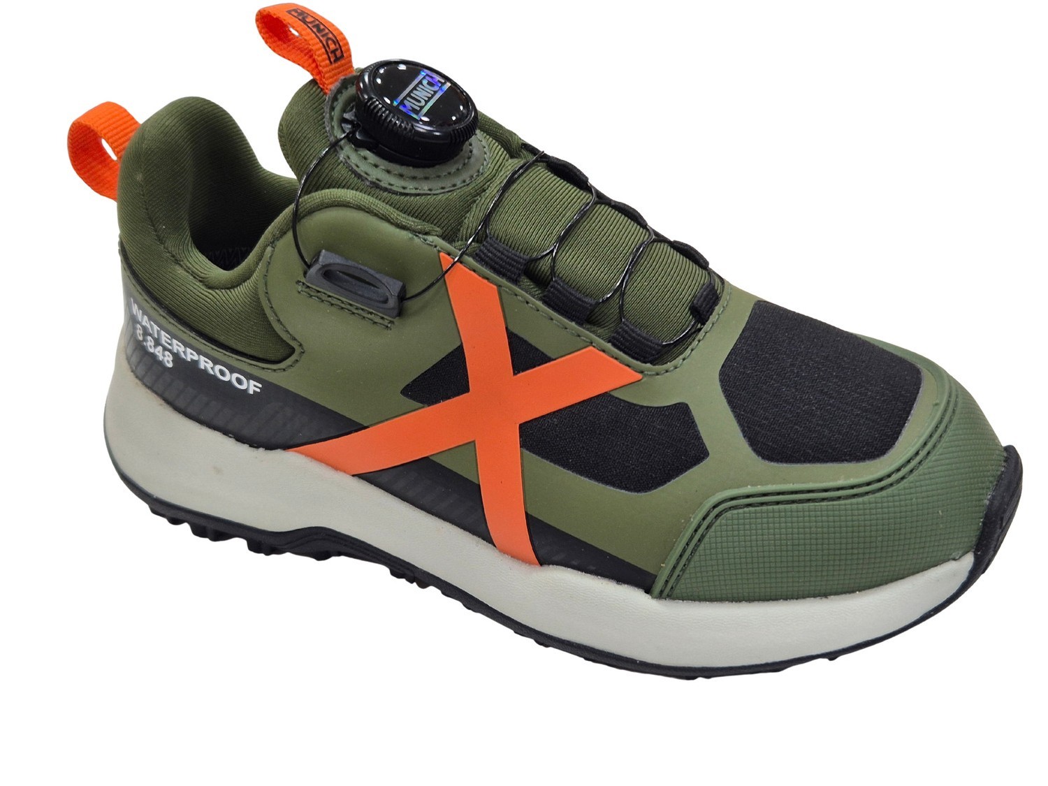 Munich - Zapatillas infantiles 1673003 impermeables con cierre giratorio para niños, diseño verde kaki y naranja