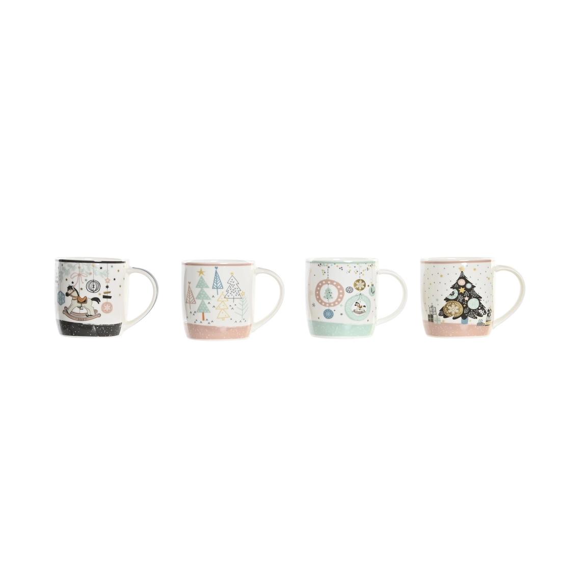 Pack de 4 Tazas Navideñas de Porcelana - Ideal para Café y Leche - Resistente a Microondas y Lavavajillas