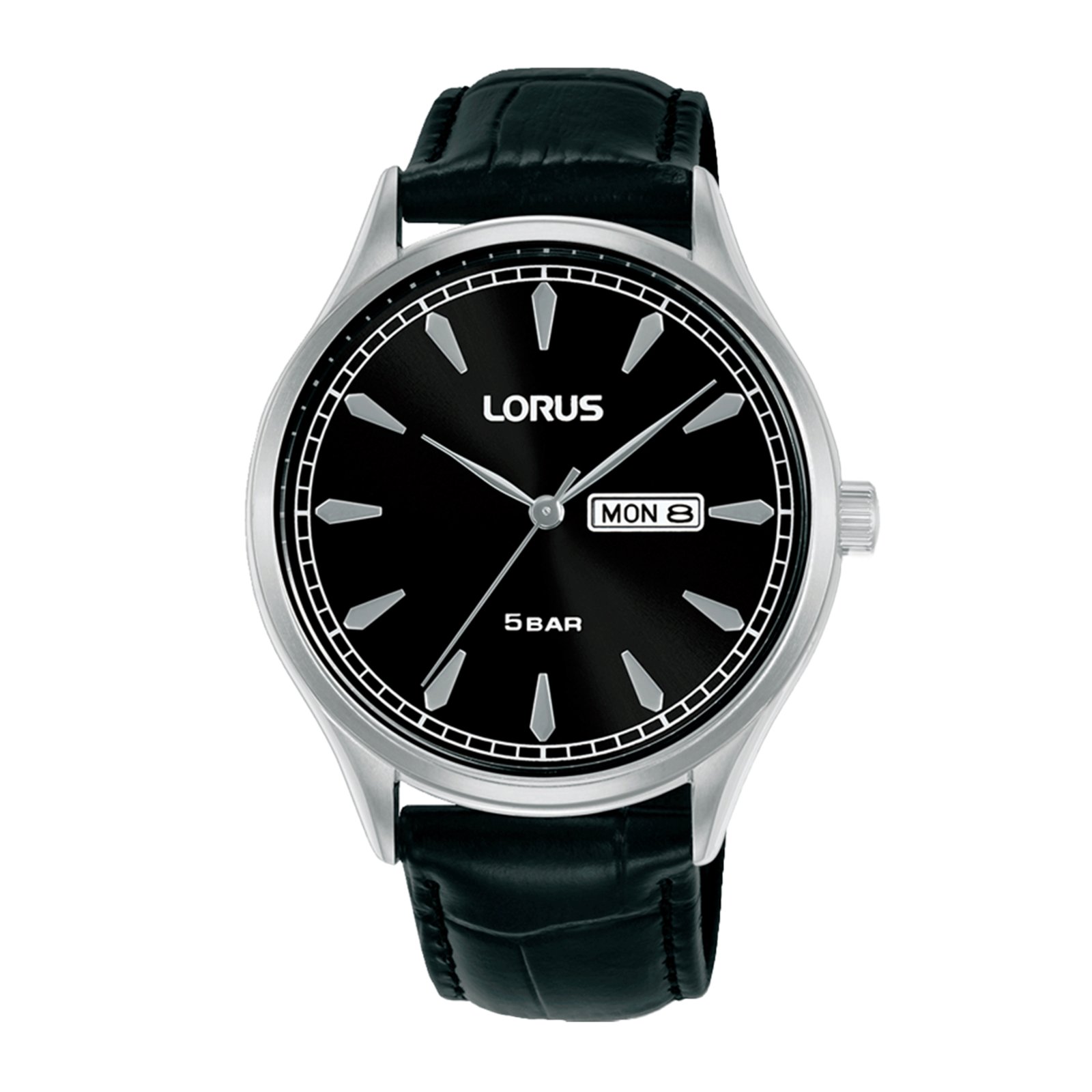 Lorus Reloj Hombre Caja De Acero Pulsera Genuine Leather De Color Negro Resistente Al Agua 5 Atm Rh327bx9s
