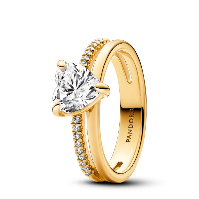 Pandora Anillo con un recubrimiento en oro de 14k Corazón Doble Banda 163100C01 , para Mujer