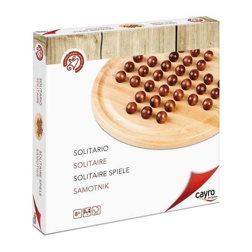 Cayro Wooden Solitaire 29 cm - Single Player Board Game made of matte varnished wood with 32 balls, ideal for logical challenges and elegant home decor, perfect for children and adults, sustainable packaging.