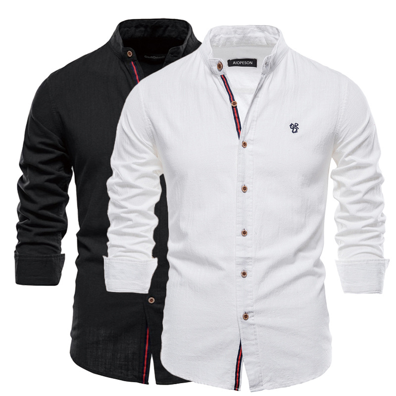 TK Camisa de traje de color sólido de primavera y verano, camisa de manga larga de negocios de tendencia de moda casual japonesa de algodón y lino para hombres, talla estadounidense