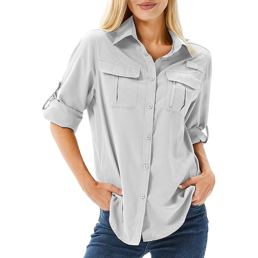 Camiseta de manga larga para mujer, prenda informal, ideal para pescar y hacer senderismo