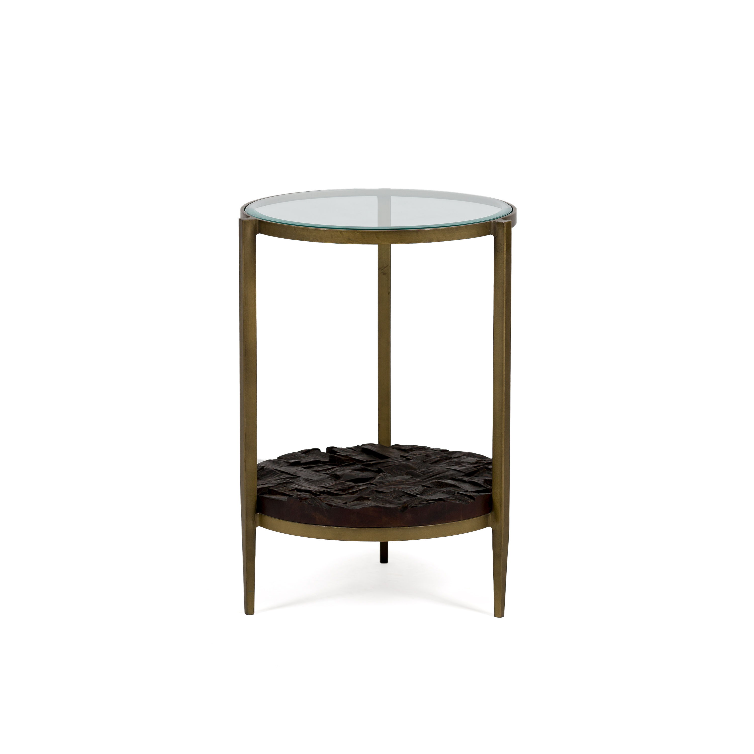 Mesa auxiliar 51x51x61 metal dorado antique madera marron cristal, de metal/madera, cristal hierro/madera de /cristal, color dorado antique, marrón, transparente, 51x51x61 cm Fijalo
