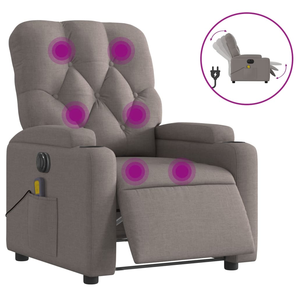 vidaXL Sillón reclinable de masaje eléctrico tela gris taupe