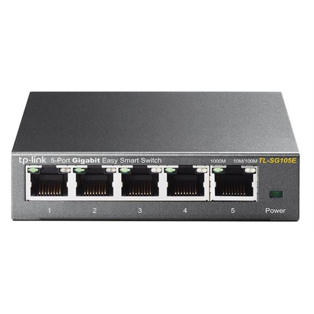 TP-Link - Interruptor Gigabit 5 puertos TL-SG105E Easy Smart con QoS y VLAN para redes de oficina, diseño negro compacto