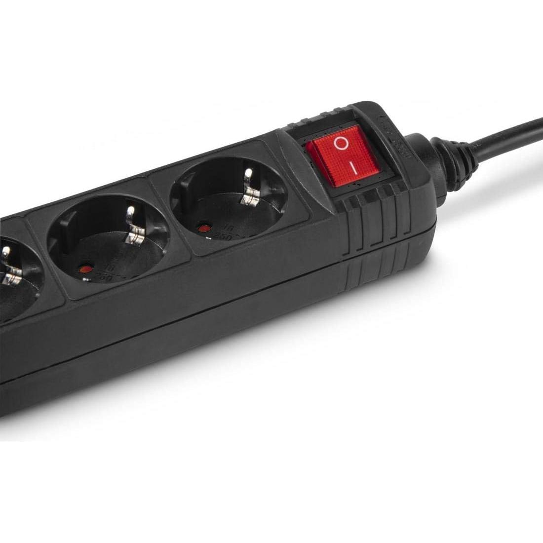 Regleta alargador de enchufes, base multiples de 3, 4, 5, 6 enchufes tipo Schucko con interruptor, 16a/250v 3680w, cable 3g1.5m㎡ lontitud 1,5m, 3m o 5m, uso interior, color negro, Don Feliz
