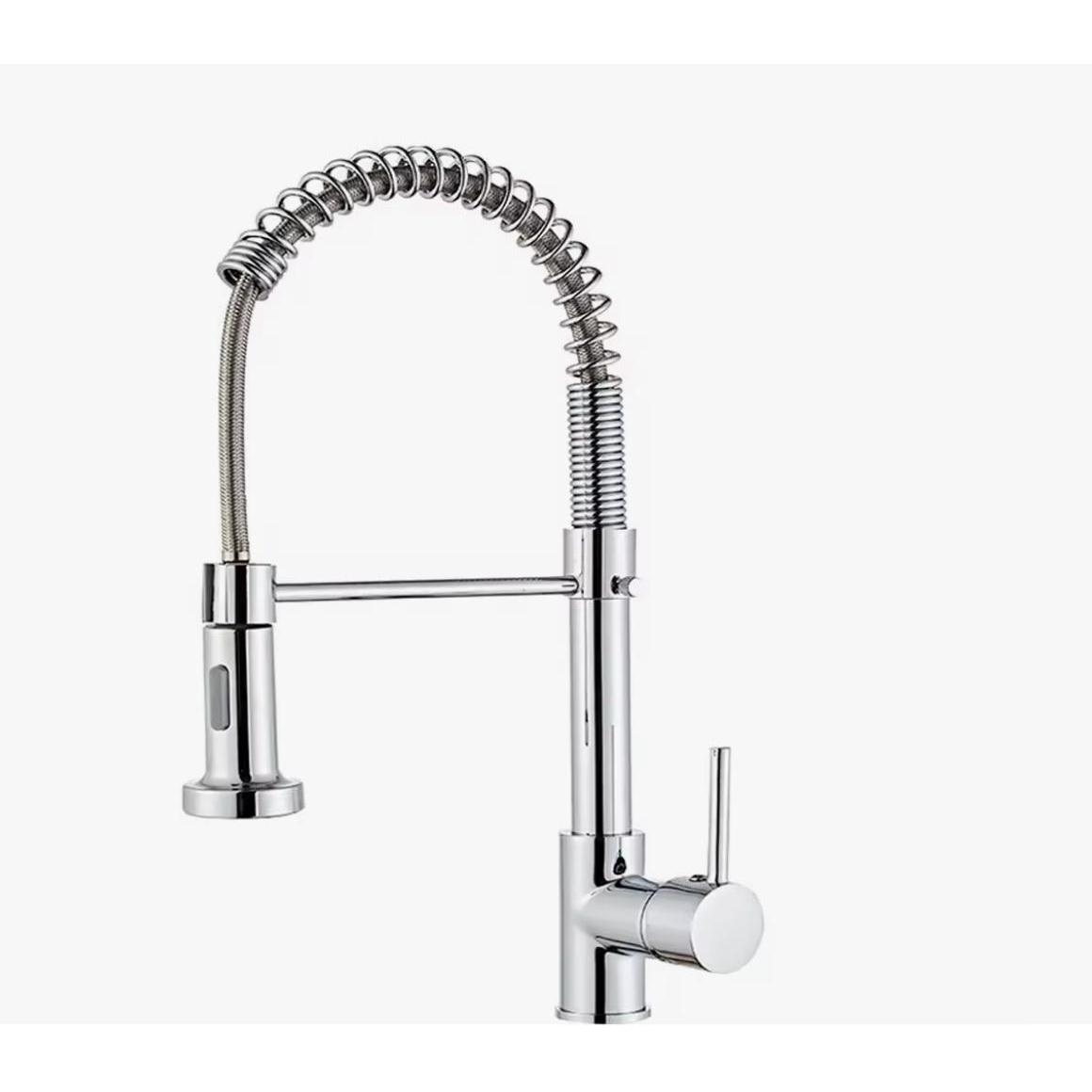 CA Mezclador de grifo de cocina giratorio de 360 ° con 2 caños de arce de acero inoxidable cromado extraíbles, grifo de cocina de látex extraíble, mezcla de agua caliente y fría, caño de doble modo cromado con resorte