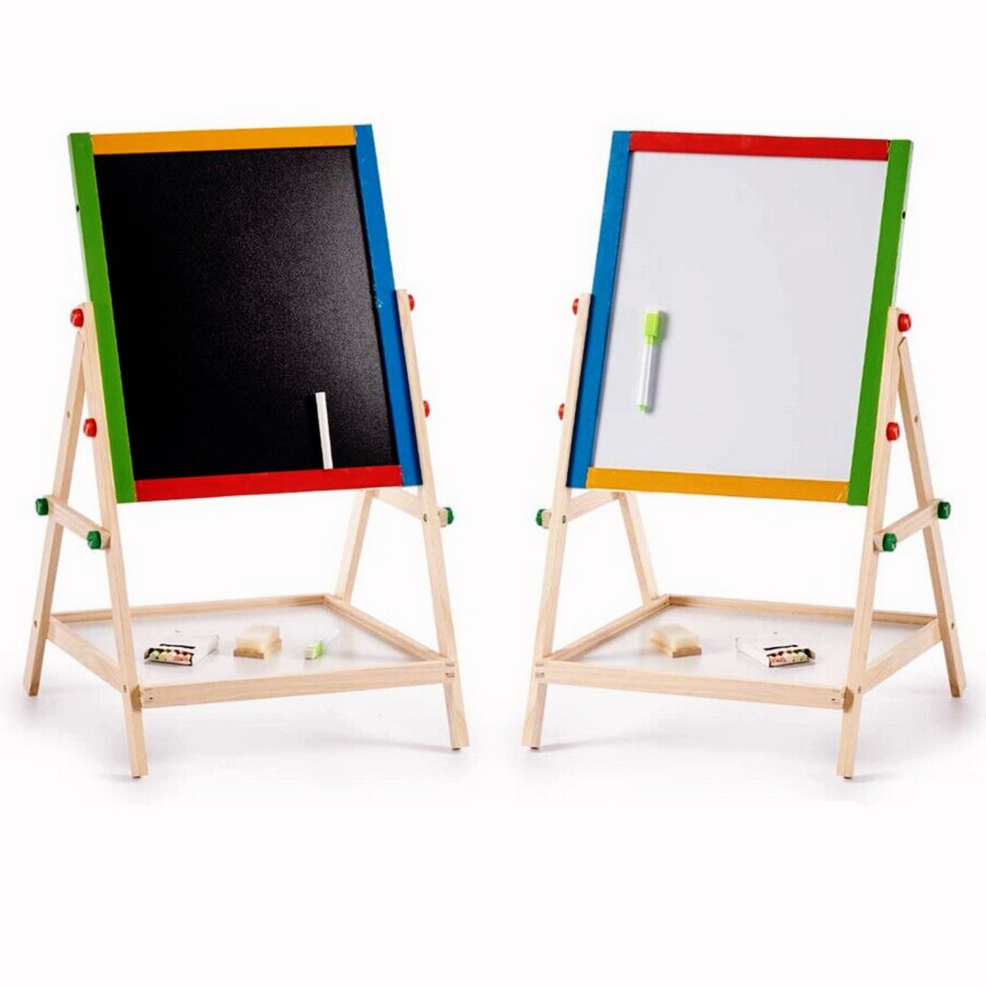 Tablero Magnético Grande con caballete Del Dibujo Del Tablero con Pizarra Blanca Para Rotuladores y Pizarra Negra para Tiza Borrable, Pizarra 2 en 1 Madera Caballete 31 x 54,3 x 36,5 cm Regalo ideal para niños Navidad
