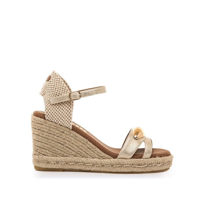Alpargatas de mujer MUSTANG 55653 C55652 SANDALIA CUÑA YUTE CHAMPAGNE 38672 26V