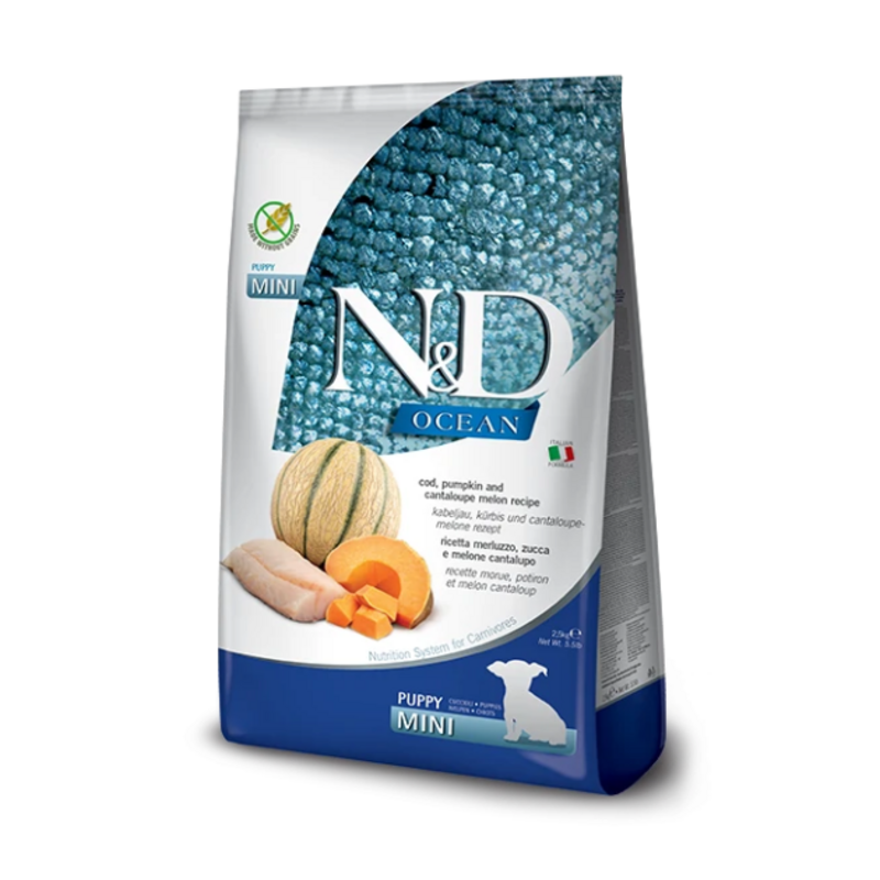 Farmina N&D Ocean Puppy Mini Pienso para Cachorros de Razas Mini Con Bacalao y Calabaza 2.5kg
