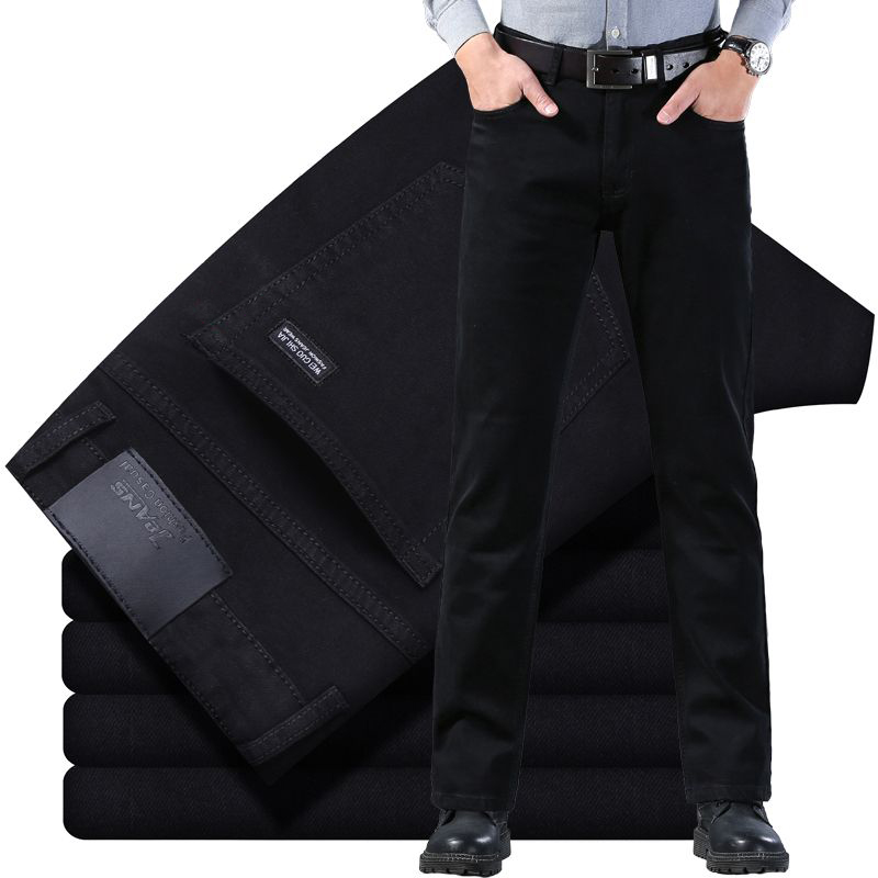 TK Jeans Negros Vintage Primavera Otoño Para Hombre Casual Recto Estirado Cómodo Pantalones Traseros De Trabajo Clásicos Pantalones De Marca Coreanos