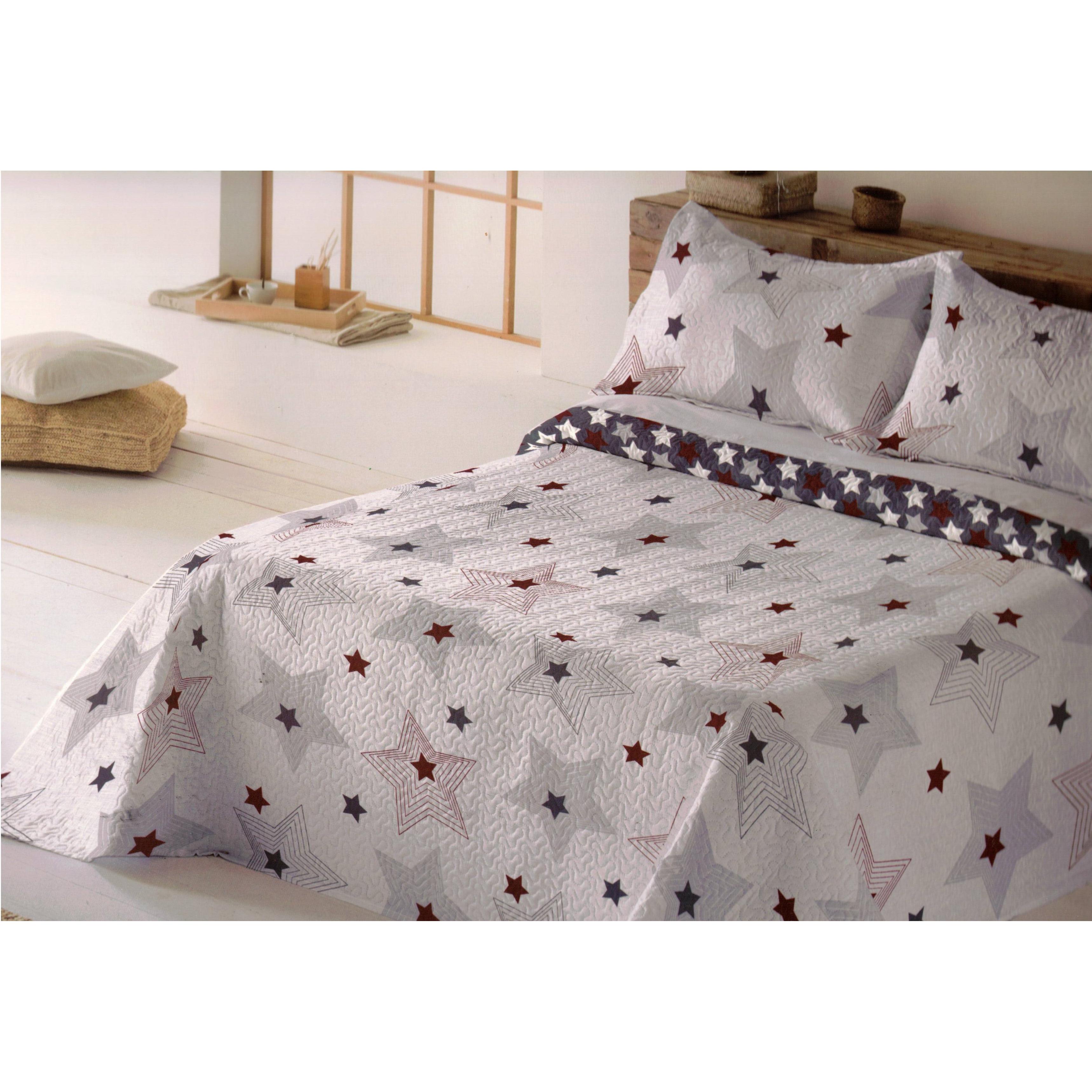 HIPERMANTA. COLCHA bouti + CUADRANTE modelo ESTRELLITAS 91. Para CAMA 90 cm (Tamaño 180x265 cm + 1 cuadrante de 50x70 cm). Diseño juvenil. Para PRIMAVERA-VERANO
