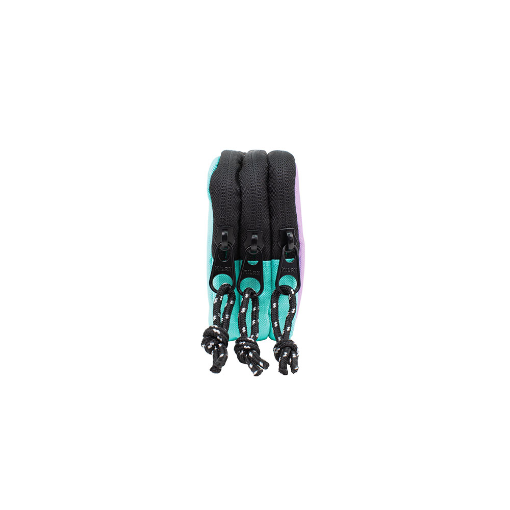 estuche con 3 cremalleras sunset, verde-lila milan