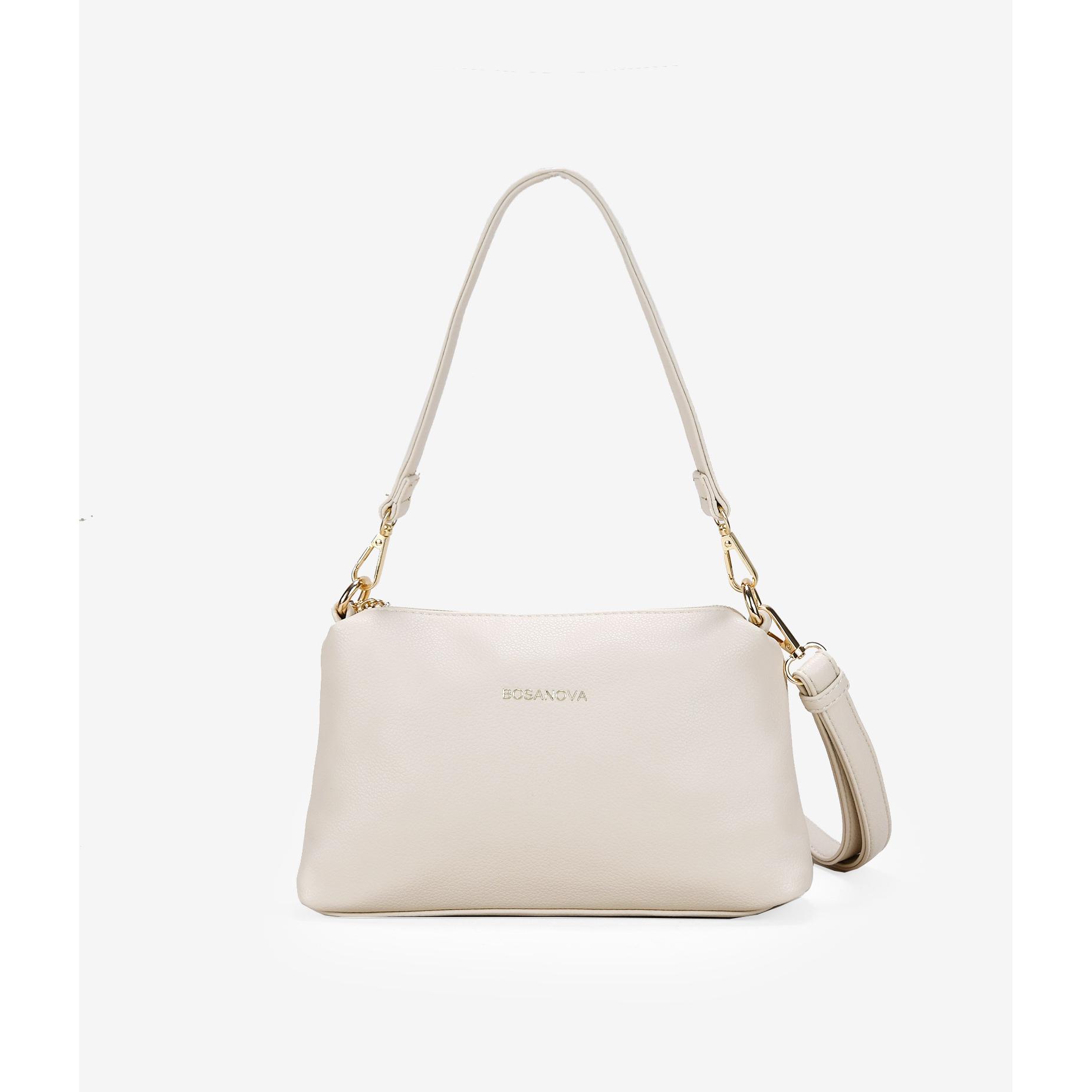 Bosanova Bolso de hombro para mujer con detalle de logo en la parte frontal, asa de hombro y asa de cruzar extraíbles. Cierre con cremallera.