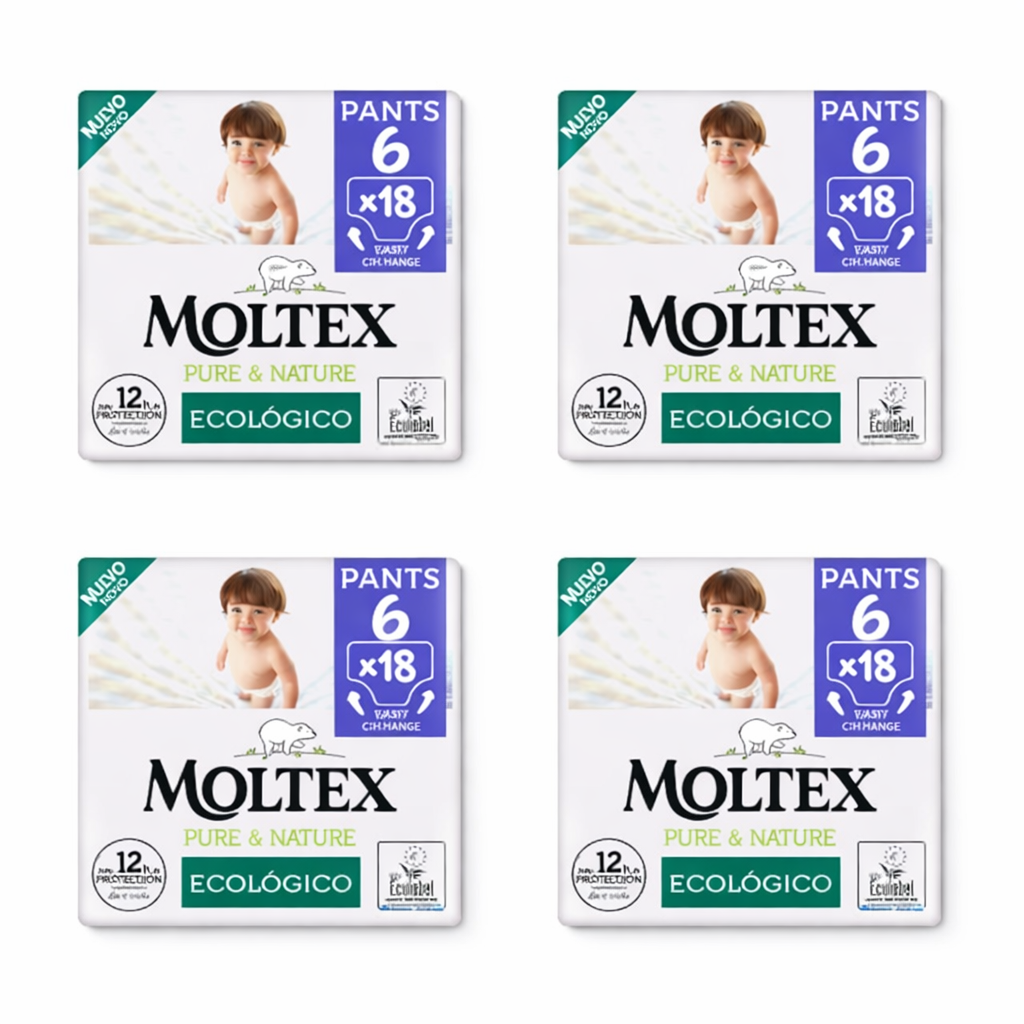 OFERTA 72 PANTS (4 BOLSAS) Moltex Pure & Nature Pants Talla 6 Junior – Pants desechables (+ de 14 kg)