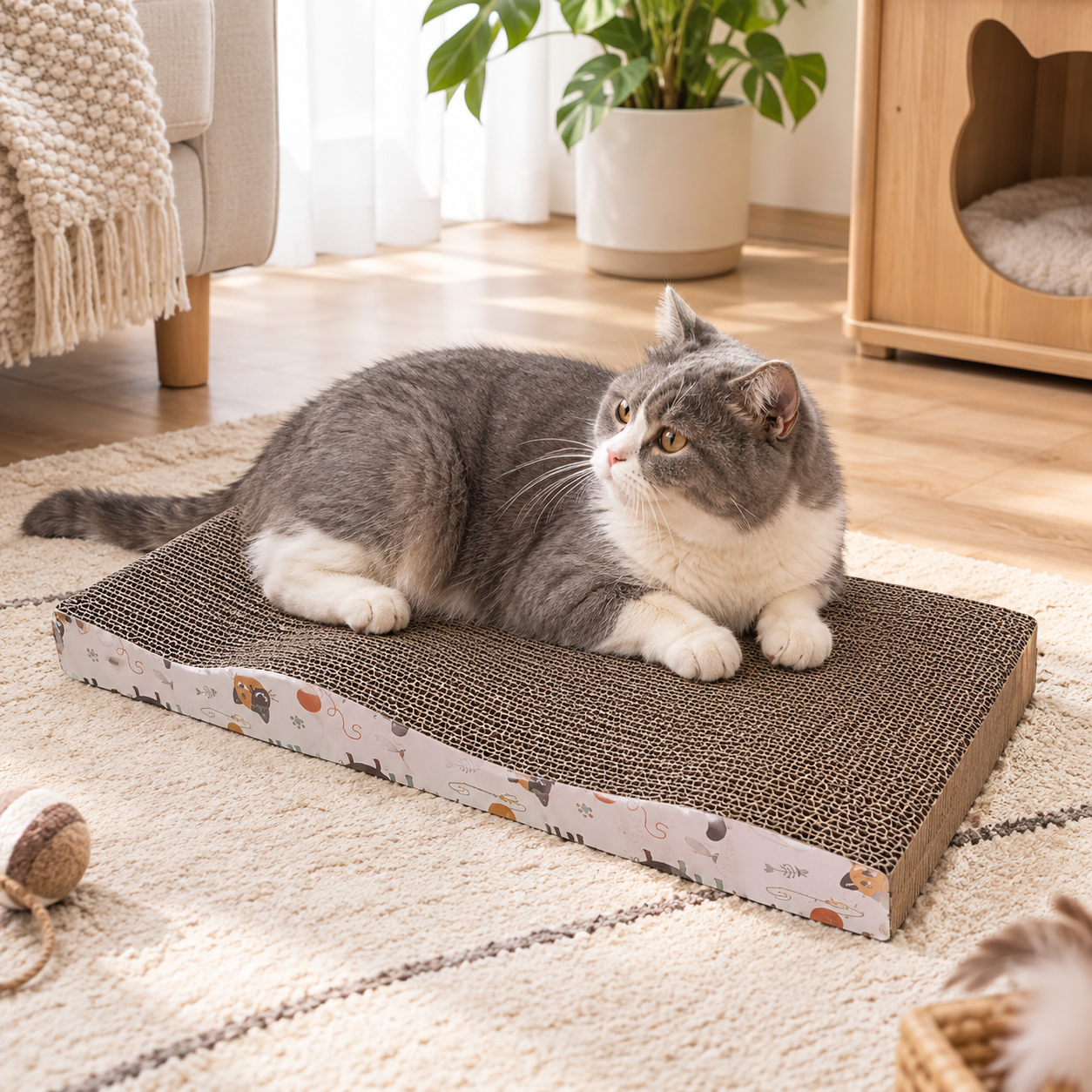 Tabla rascador gatos 21x44cm，2 unidades - Superficie de arañado ecológica y segura de cartón corrugado, fácil de limpiar y colocar, compatible con cualquier rincón del hogar para gatos activos