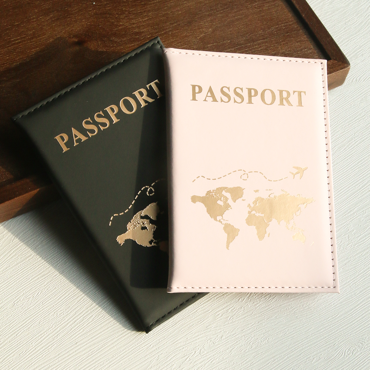 TK 2PCS Cubiertas De Pasaporte Para Viaje Con Patrón De Mapa Del Mundo Estuche Protector De Tarjetas De Crédito Y Documentos Para ID