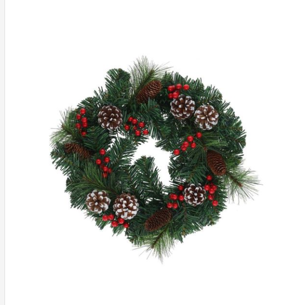 Corona de Navidad, decoración navideña para el hogar, de 40cm de diámetro, con piñas, flores navideñas, bolas navideñas, lazos y otros adornos
