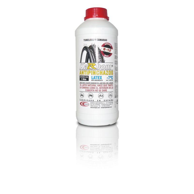 BOMPAR | Sellante Antipinchazos Tubeless Karbom Látex 1L - Antipinchazos para tubeless y cámaras con fórmula de triple composición de larga duración, permite mantener el líquido en la rueda más tiempo