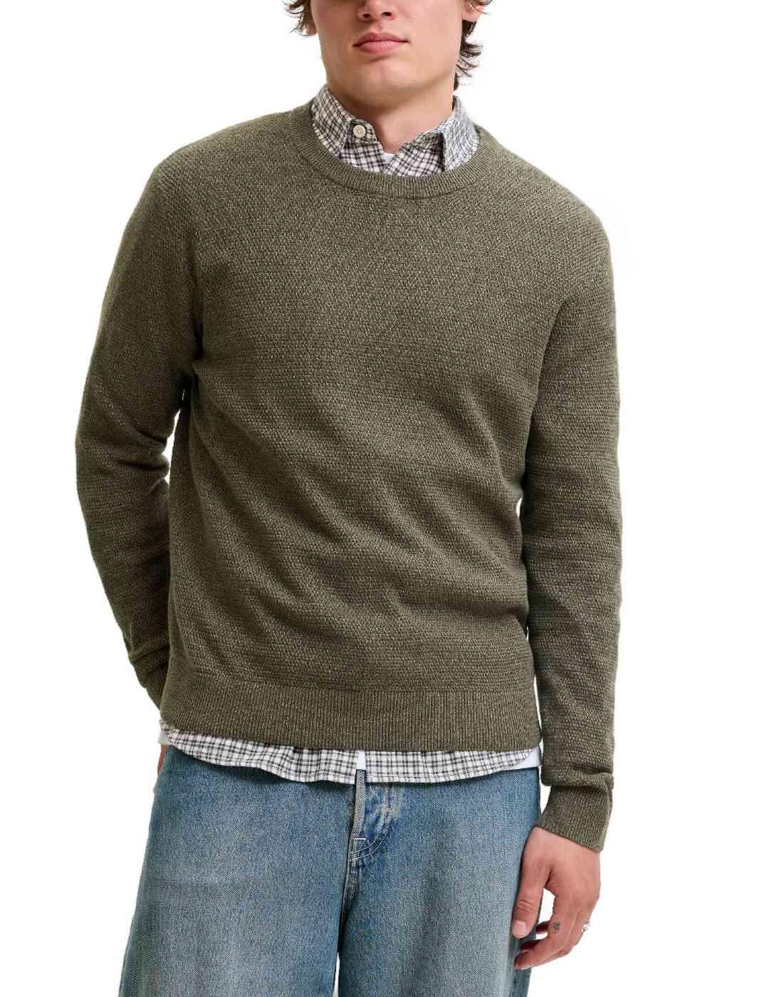 Jersey Jack&Jones Ryder verde punto fino de hombre