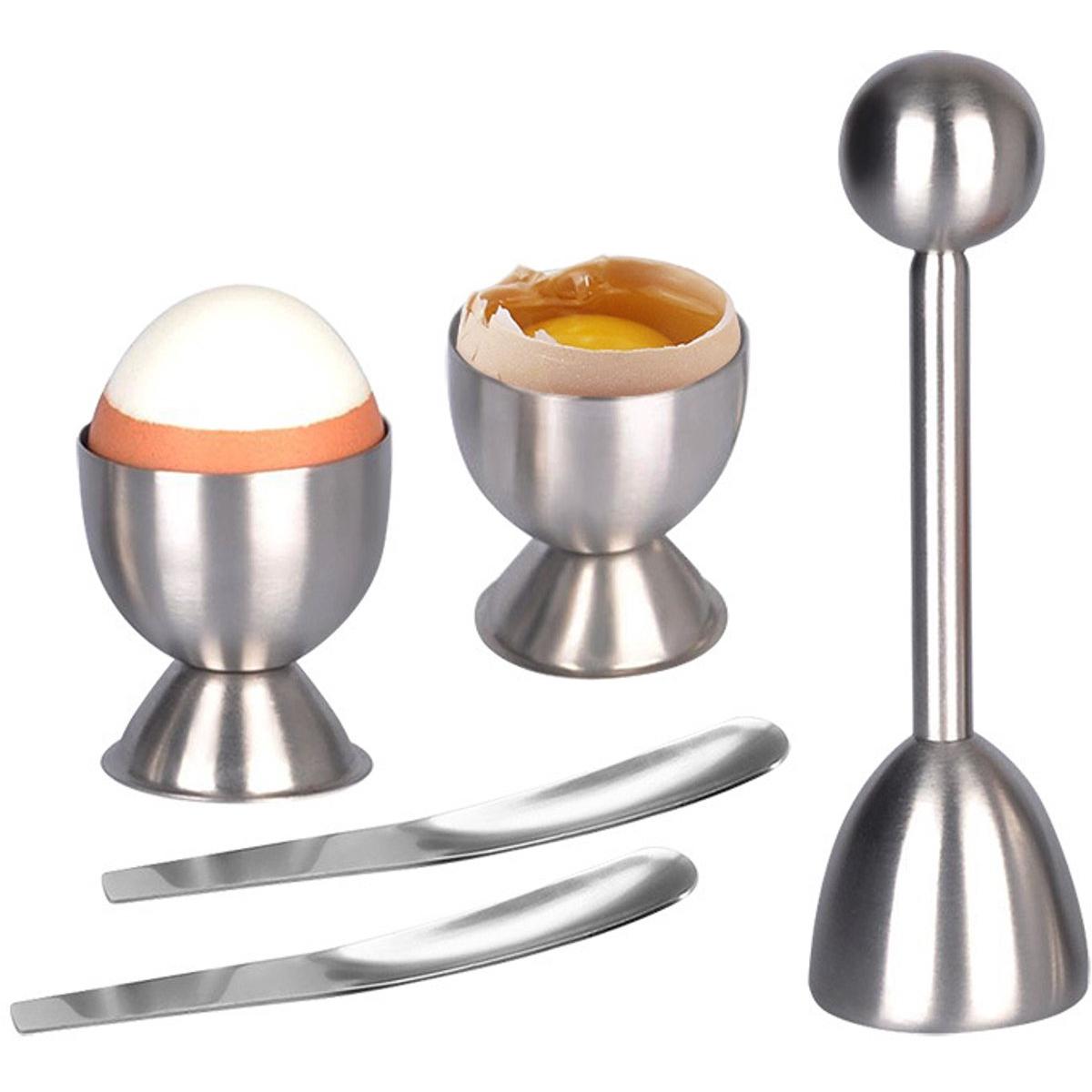Abrehuevos de acero inoxidable – Doble uso para huevos pasados por agua y duros – Rompehuevos y abrehuevos sencillo – Fácil de limpiar – Perfecto para el uso diario en la cocina – Juego de 5 abrehuevos