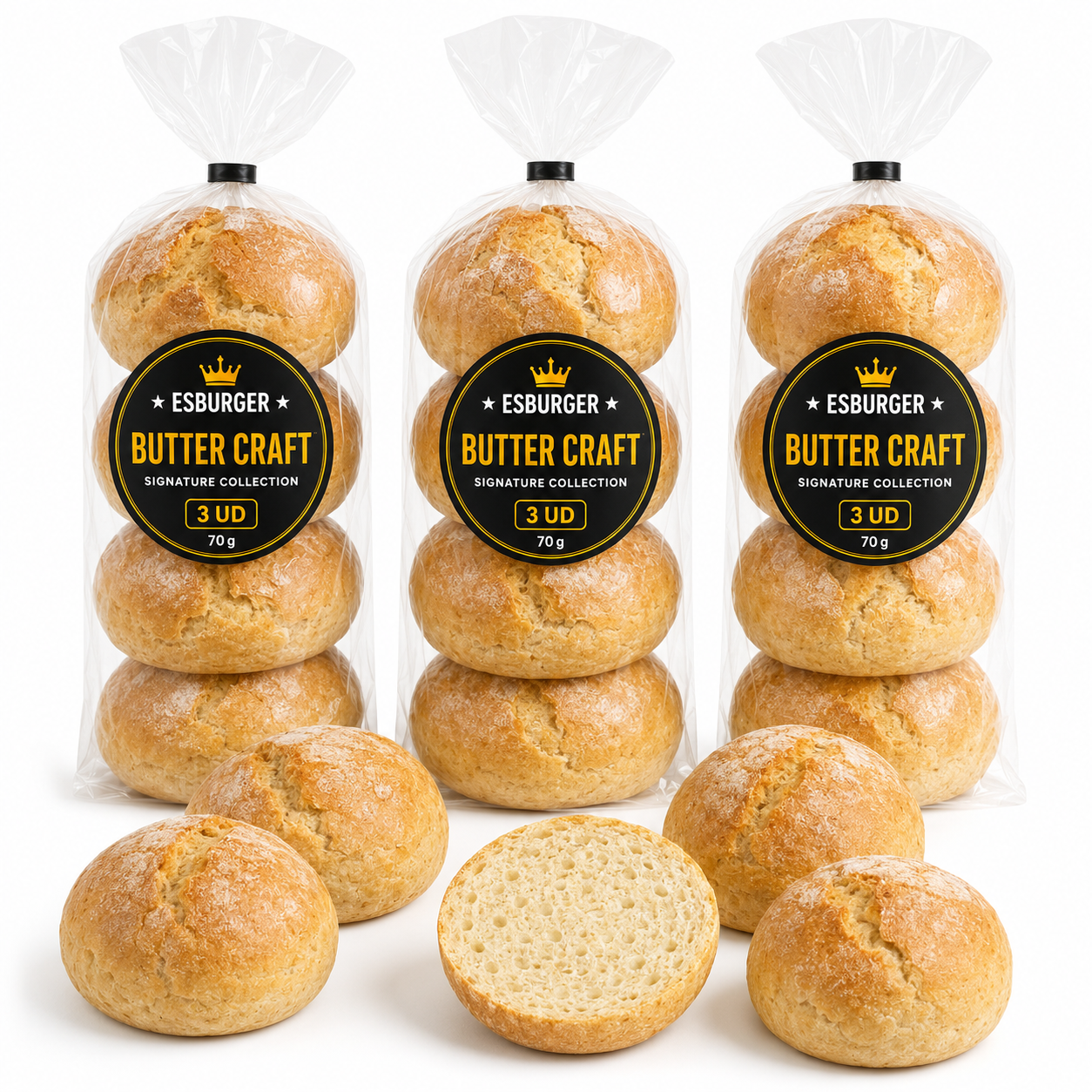 Pan de Hamburguesa ESBURGER Butter Craft, Formato Ahorro Pack 9 (70 g)