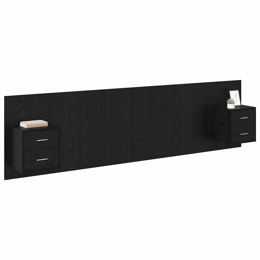 vidaXL Cabecero con Mueble 3 pcs Roble Negro Madera de ingeniería