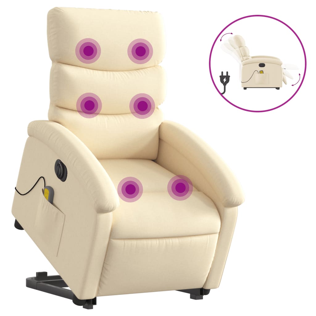 vidaXL Sillón de masaje eléctrico reclinable elevable tela crema
