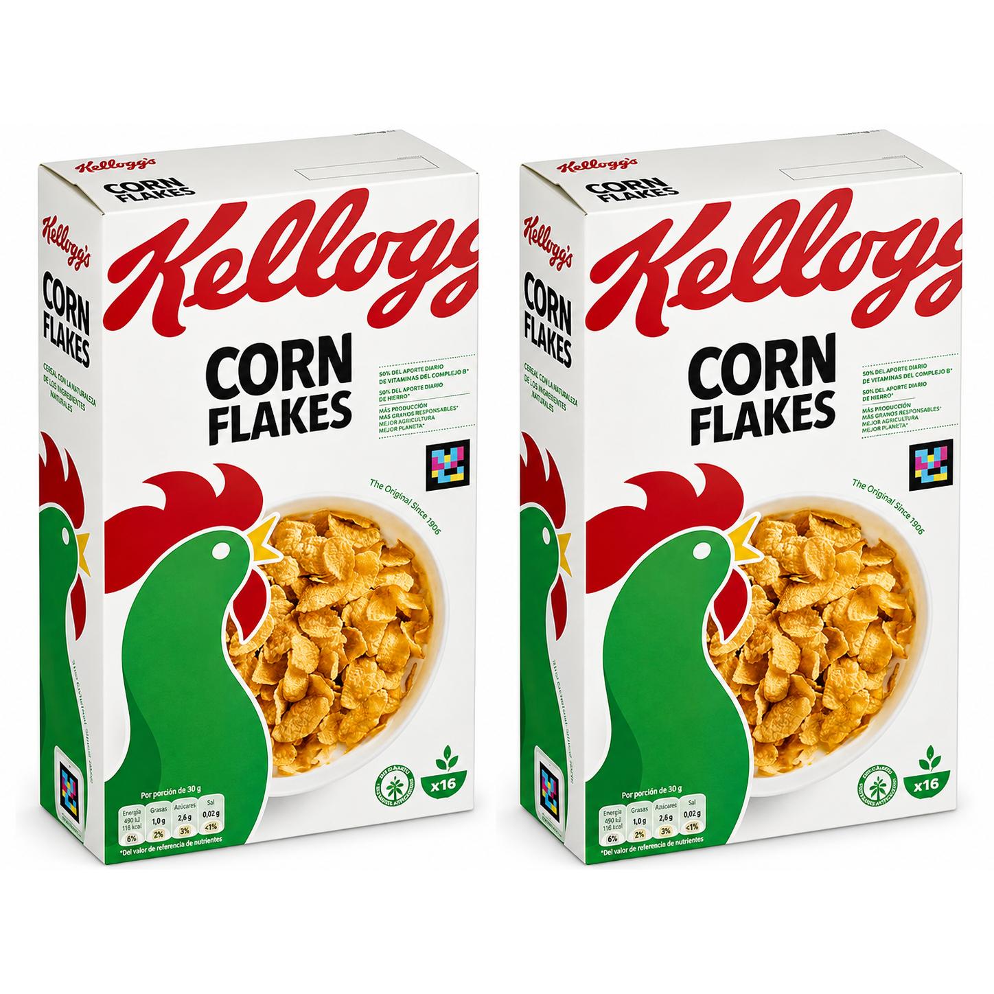 Kellogg's Cereal  Corn Flakes 375 g Pack de 2 – Copos de Maíz Clásicos y Crujientes