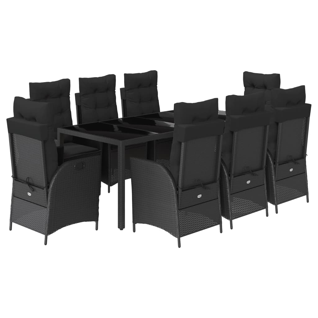 vidaXL Set de comedor de jardín 9 pzas y cojines ratán sintético negro