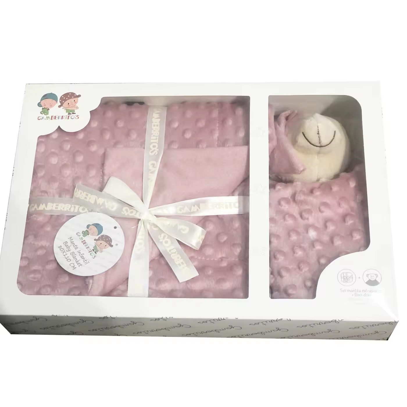 Manta Burbuja y Dou Dou Osito Manta extrasuave + doudou Osito Tacto Aterciopelado, Set de Regalo Bebe, Lavable, Textura en Relieve
