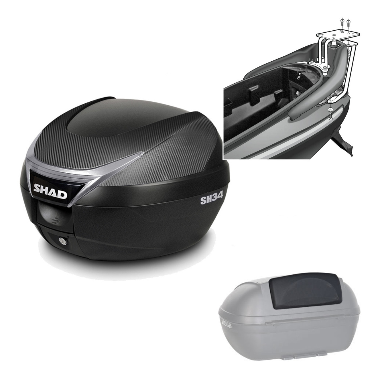 Baul Trasero + Herraje Montaje + Respaldo De Pasajero Sh34 Carbon KIT-184886