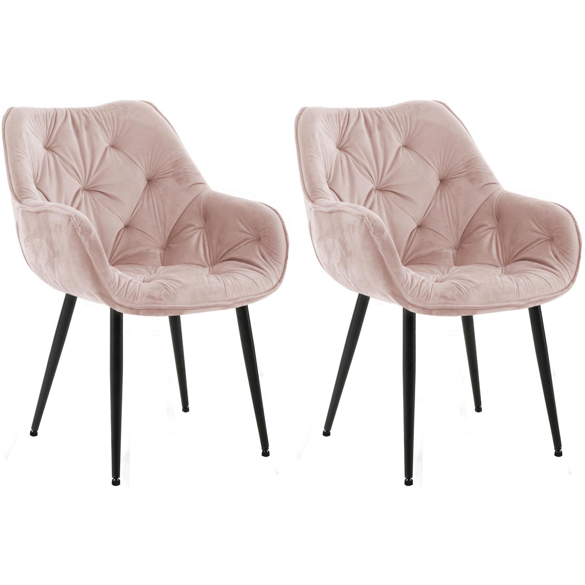 Set de 2 Sillas de comedor Tanna en terciopelo Rosado